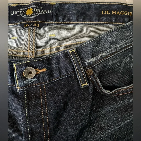 Lucky Brand LIL Maggie Low Rise flare leg Distressed Jeans. $20 OBO Size 16/33 - Picture 8 of 11